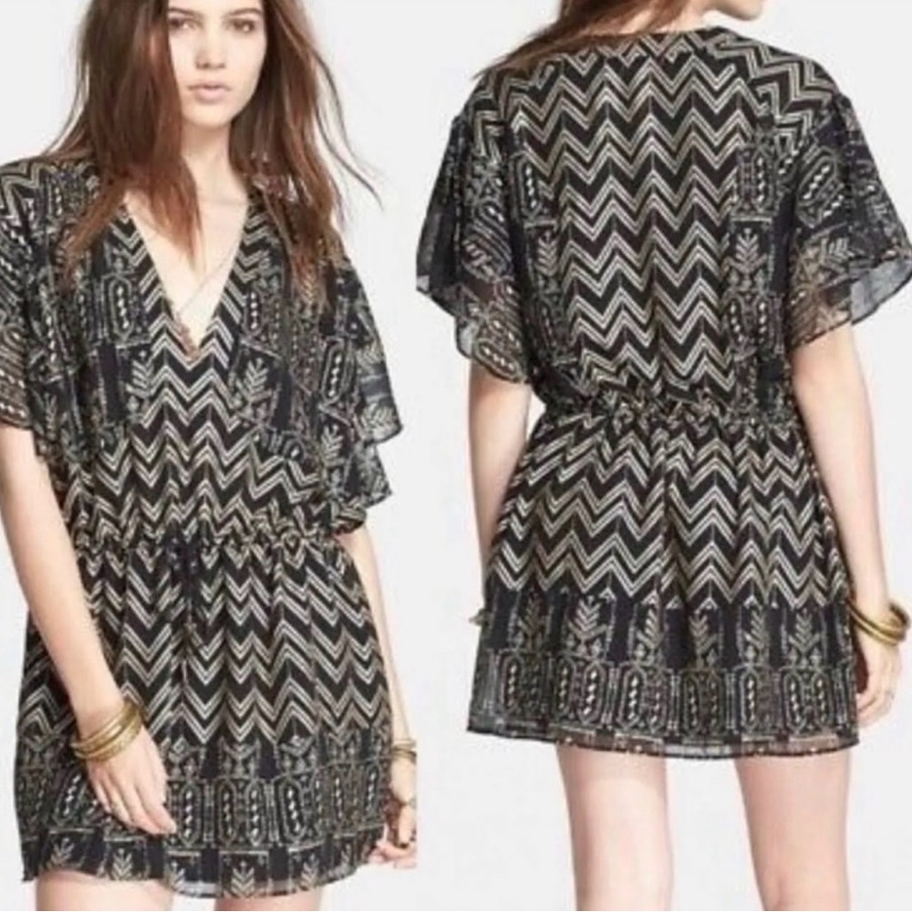 Free People Black and Cream Geometric Mini Dress - Picture 4 of 4